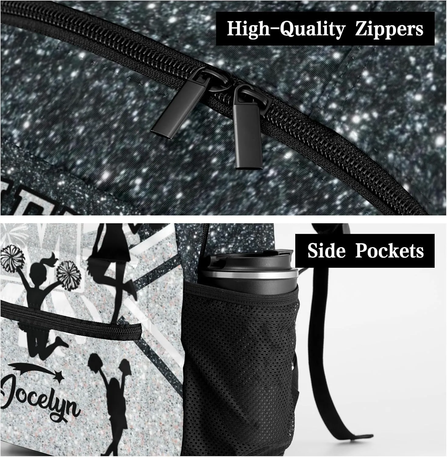 Deven Cheerleader Cheer Monogram Sliver Personalized Kids for Boy/Girl Teen Primary School Daypack Travel Bag Bookbag