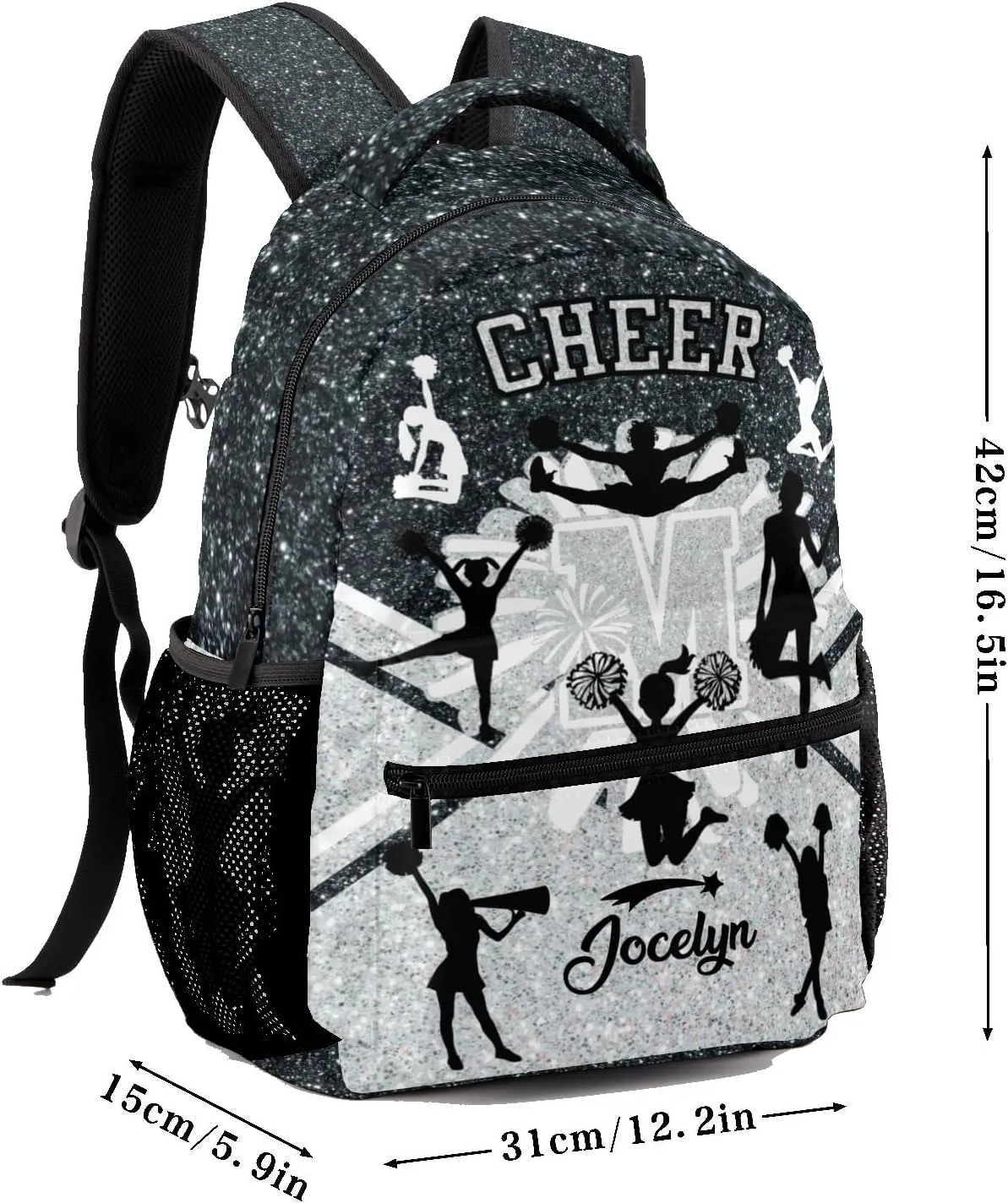 Deven Cheerleader Cheer Monogram Sliver Personalized Kids for Boy/Girl Teen Primary School Daypack Travel Bag Bookbag