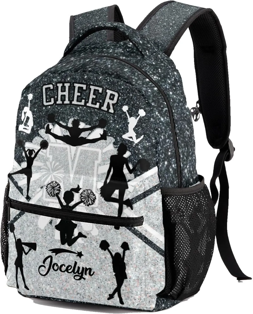 Deven Cheerleader Cheer Monogram Sliver Personalized Kids for Boy/Girl Teen Primary School Daypack Travel Bag Bookbag