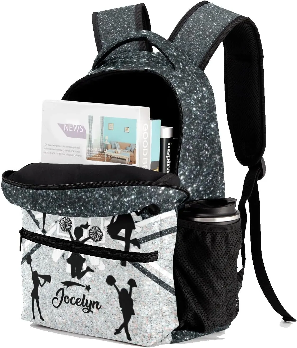 Deven Cheerleader Cheer Monogram Sliver Personalized Kids for Boy/Girl Teen Primary School Daypack Travel Bag Bookbag