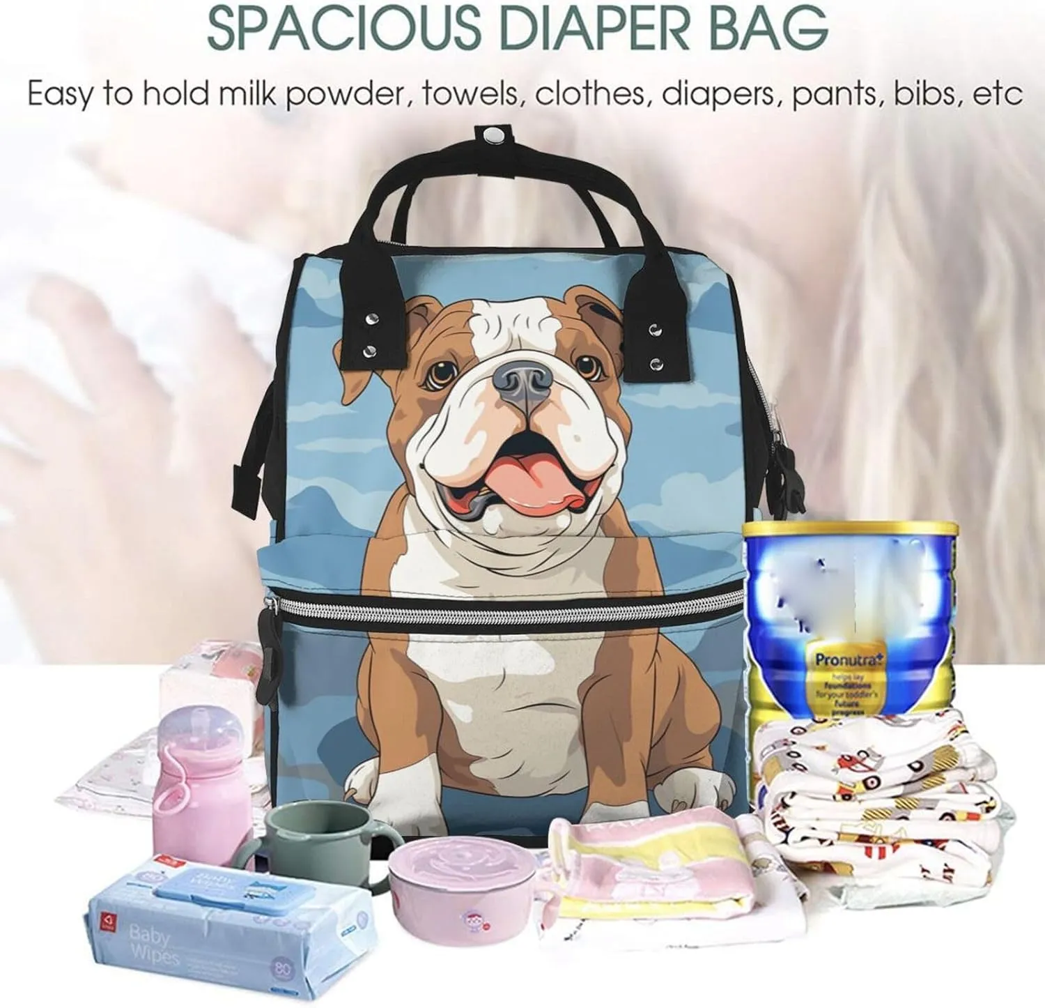 Diaper Bag Backpack bulldog seamless illustration Nappy Backpack Maternity Baby Nappy Bag Changing Bags for Travel