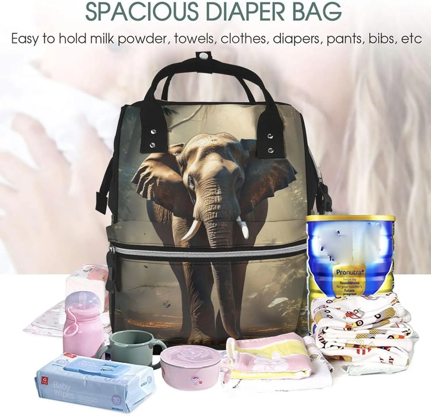 Diaper Bag Backpack Elephant in the Forest Nappy Backpack Maternity Baby Nappy Bag Changing Bags for Travel