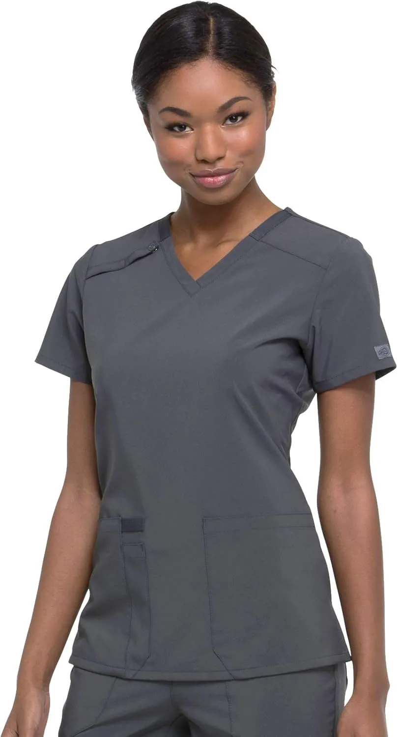 Dickies Women's Scrub Top V-Neck Top with 2 Pockets, Moisture Wicking and 360° Stretch Fabric - DK615