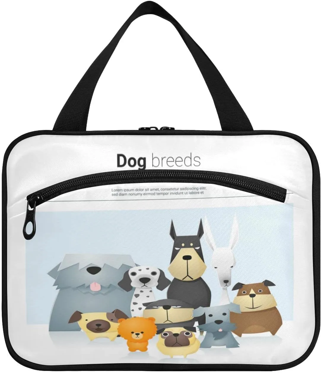 Different Cute Dog Breeds Women's Portable Makeup Bag with Handle Cosmetic Bag, Twill Cloth Travel Cosmetic Bag, Polyester Toiletry Bag for Women M Size
