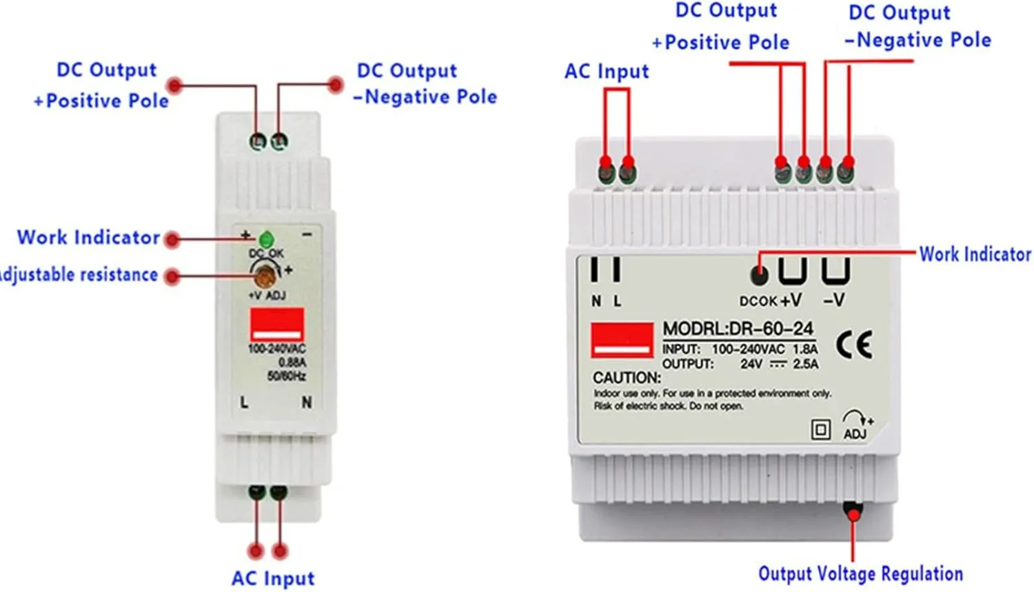 DIN Rail Switching Power Supply DR-15W 30W 45W 60W Single Output 5V 12V 24V AC DC Converter Power Switch Input 110/240VAC (Size : 12V, Color : 15W)