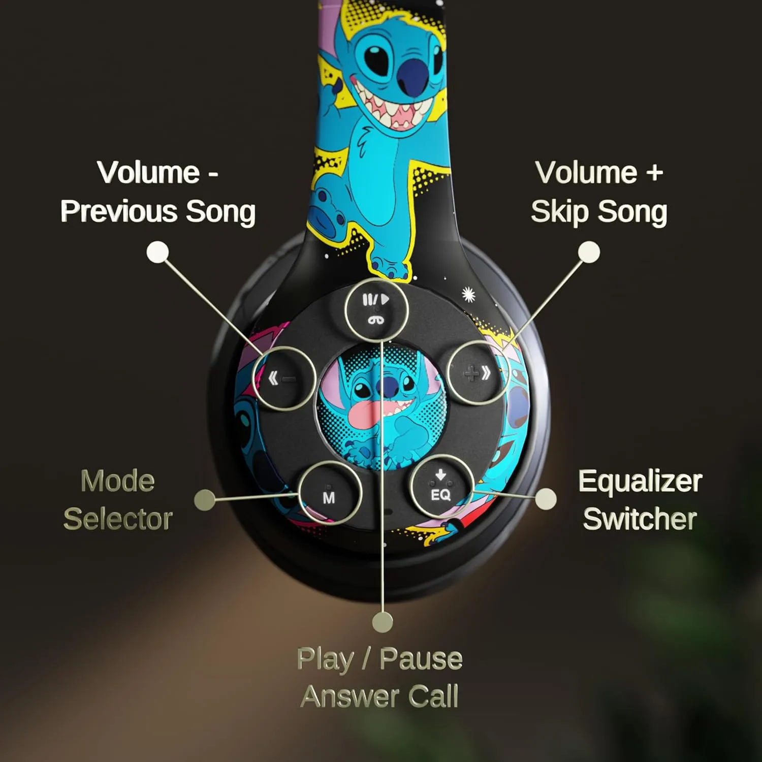 Disney Lilo & Stitch Bluetooth Over-Ear Headphones, Wireless Foldable Headset with Built-in Microphone - Lilo & Stitch Design, for Adults and Kids, Comfortable Auriculares: Electronics