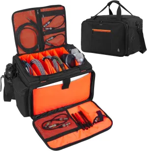DJ Bag with 6 Removable Dividers，DJ cable bag with heavy oxford cloth & Padded Shoulder Strap，Gig bag for Professional DJ Gear, Musical Instrument and Accessories