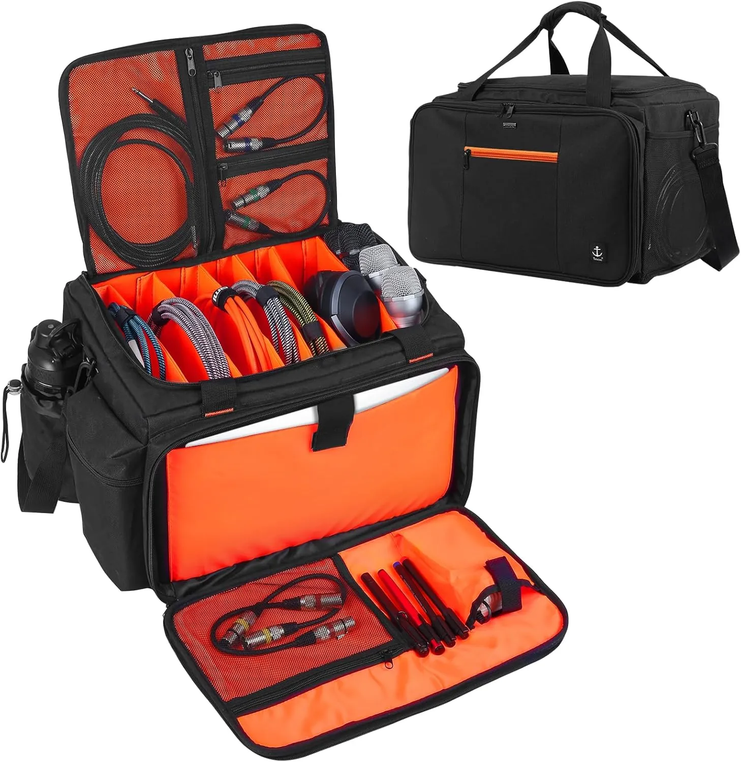 DJ Bag with 6 Removable Dividers，DJ cable bag with heavy oxford cloth & Padded Shoulder Strap，Gig bag for Professional DJ Gear, Musical Instrument and Accessories