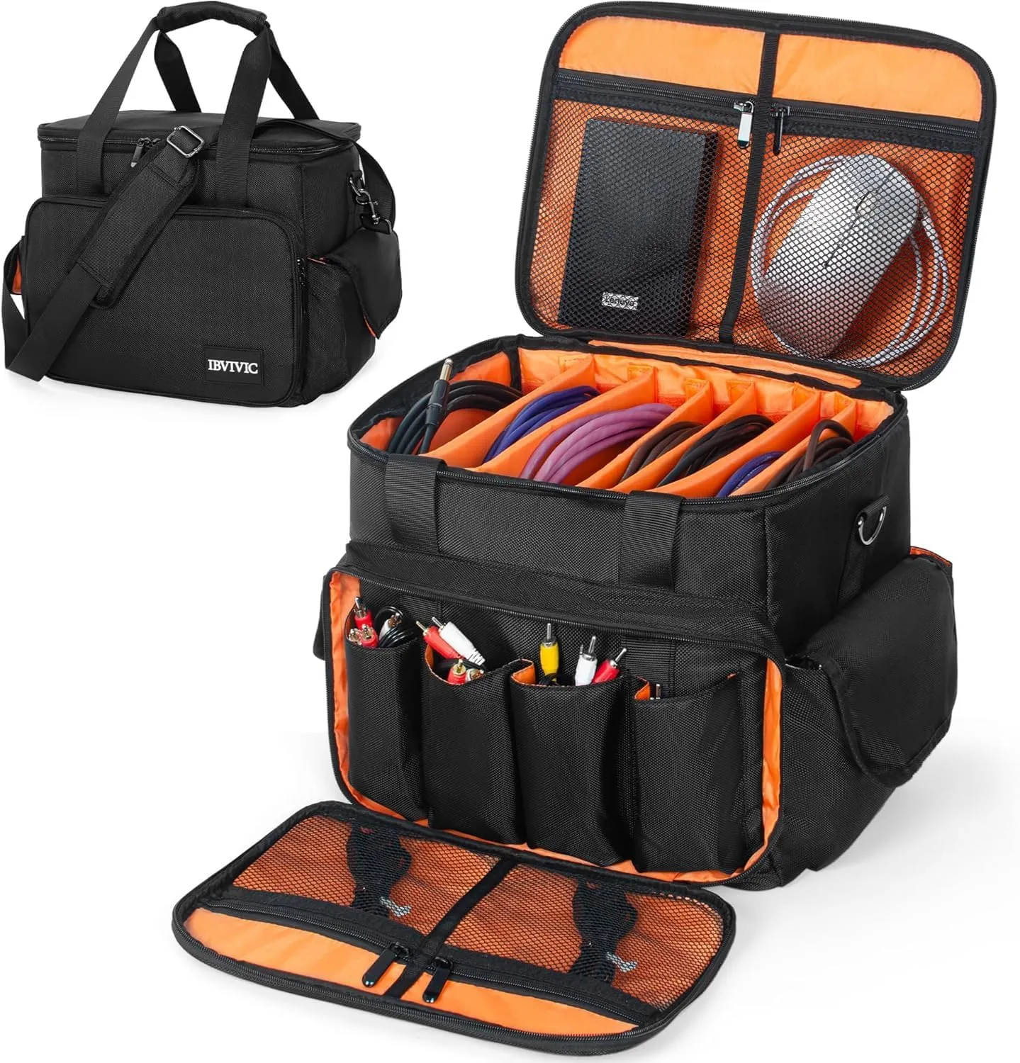 DJ Cable File Bag with 6 Detachable Dividers Gig Cable Bag for Cords,DJ Gear,Sound Instrument and Accessories 12"x8"x8"