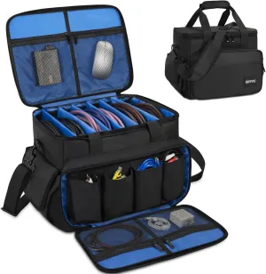 DJ Cable File Bag with 6 Detachable Dividers High Capacity Gig Cable Bag for Cords,DJ Gear,Sound Instrument and Accessories, Blue
