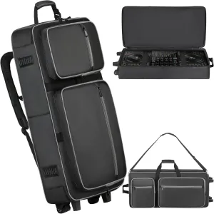 DJ Controller Soft Case with Wheels - Compatible with DDJ 800 / FLX6 / SX2/SX3 / MC7000 / Rane One/Mixon 8 Pro, Padded Roller Bag with Multi-pocket for DJ Controller & Accessories
