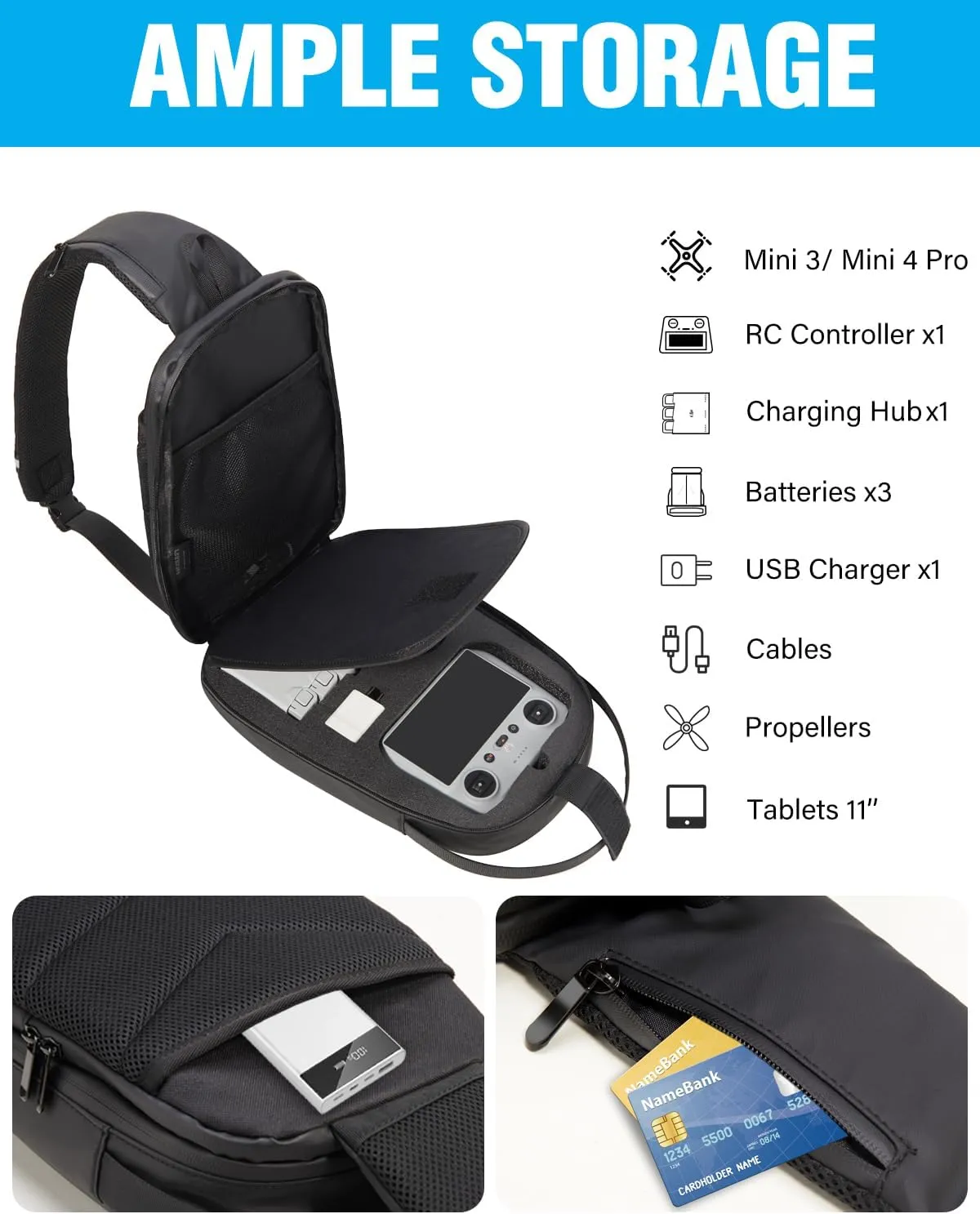 DJI Mini 3 Case, Mini 4 Pro Case, Portable Drone Bag Compatible with Fly More Combo Accessories, Waterproof Travel RC 2 Backpack for DJI RC/2/N3/N2/N1 Controller and Drone Accessories