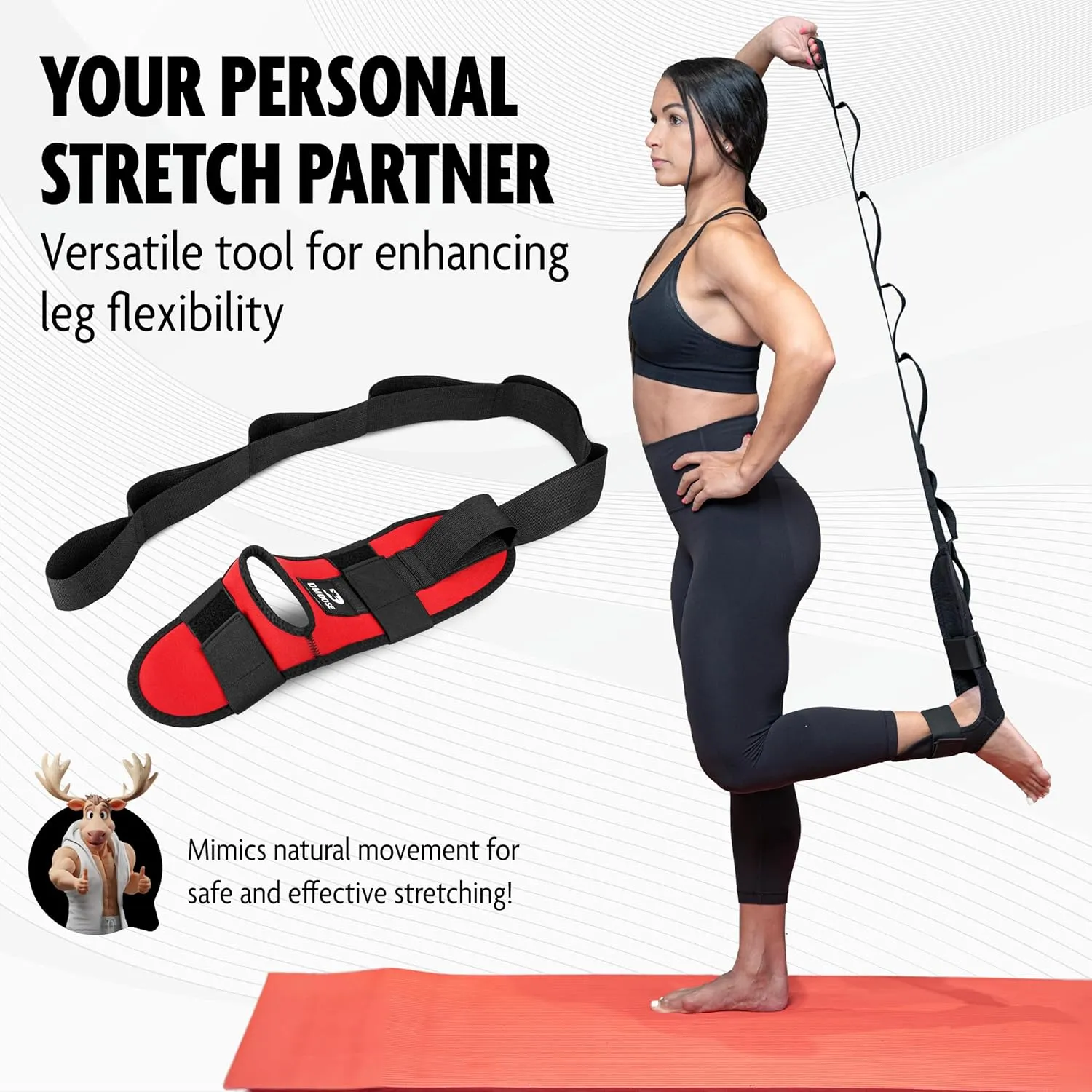 DMoose Fitness Foot & Calf Stretcher with Adjustable Padded Stretching Strap for Plantar Fasciitis, Hamstring, Heel Spurs and Achilles Tendonitis Relief - Yoga Leg Stretch Strap Velcro for Flexibility