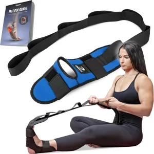 DMoose Fitness Foot & Calf Stretcher with Adjustable Padded Stretching Strap for Plantar Fasciitis, Hamstring, Heel Spurs and Achilles Tendonitis Relief - Yoga Leg Stretch Strap Velcro for Flexibility