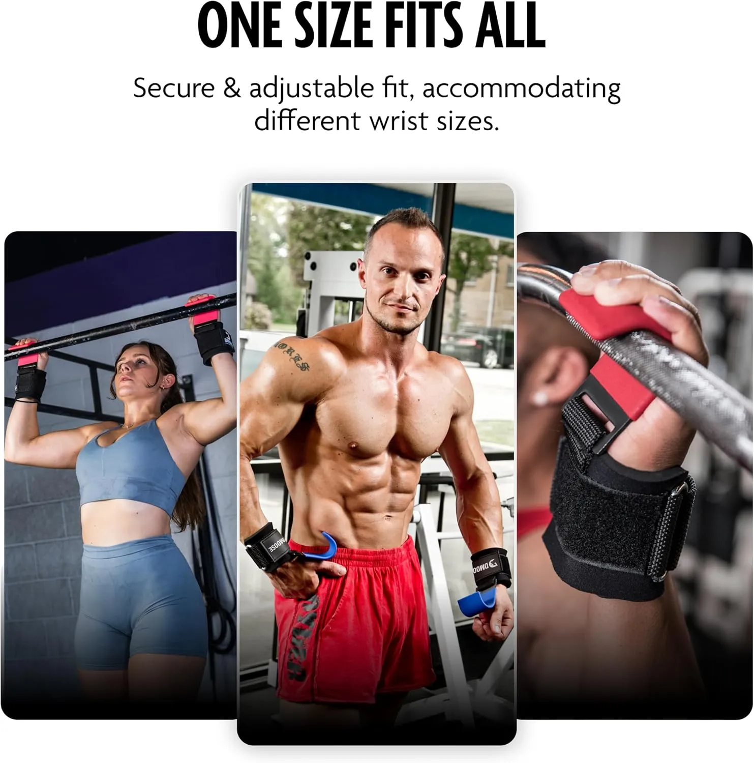 DMoose Fitness Weight Lifting Hooks for Men & Women (Pair) - 8 mm Thick Wrist Padding - Weight Grips for Powerlifting, Shrugs, Rows & Deadlift Support - Gym Lifting Straps with Pull Up Hooks