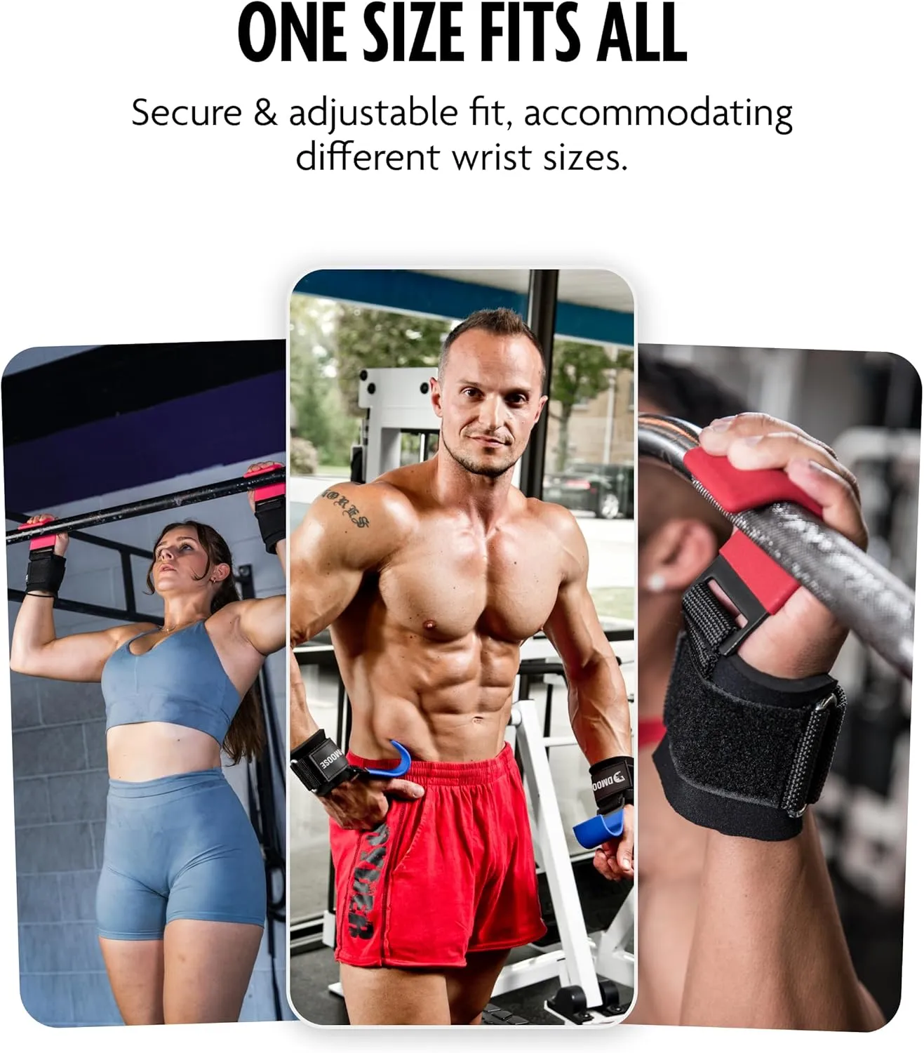 DMoose Fitness Weight Lifting Hooks for Men & Women (Pair) - 8 mm Thick Wrist Padding - Weight Grips for Powerlifting, Shrugs, Rows & Deadlift Support - Gym Lifting Straps with Pull Up Hooks