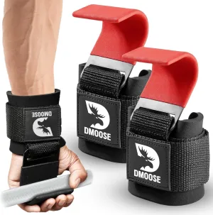 DMoose Fitness Weight Lifting Hooks (Pair) for Deadlifts, Pull Ups & Shrugs - 500 Lbs Capacity, Thick Wrist Padding - Heavy Duty Gym Workout Grips Straps for Men and Women