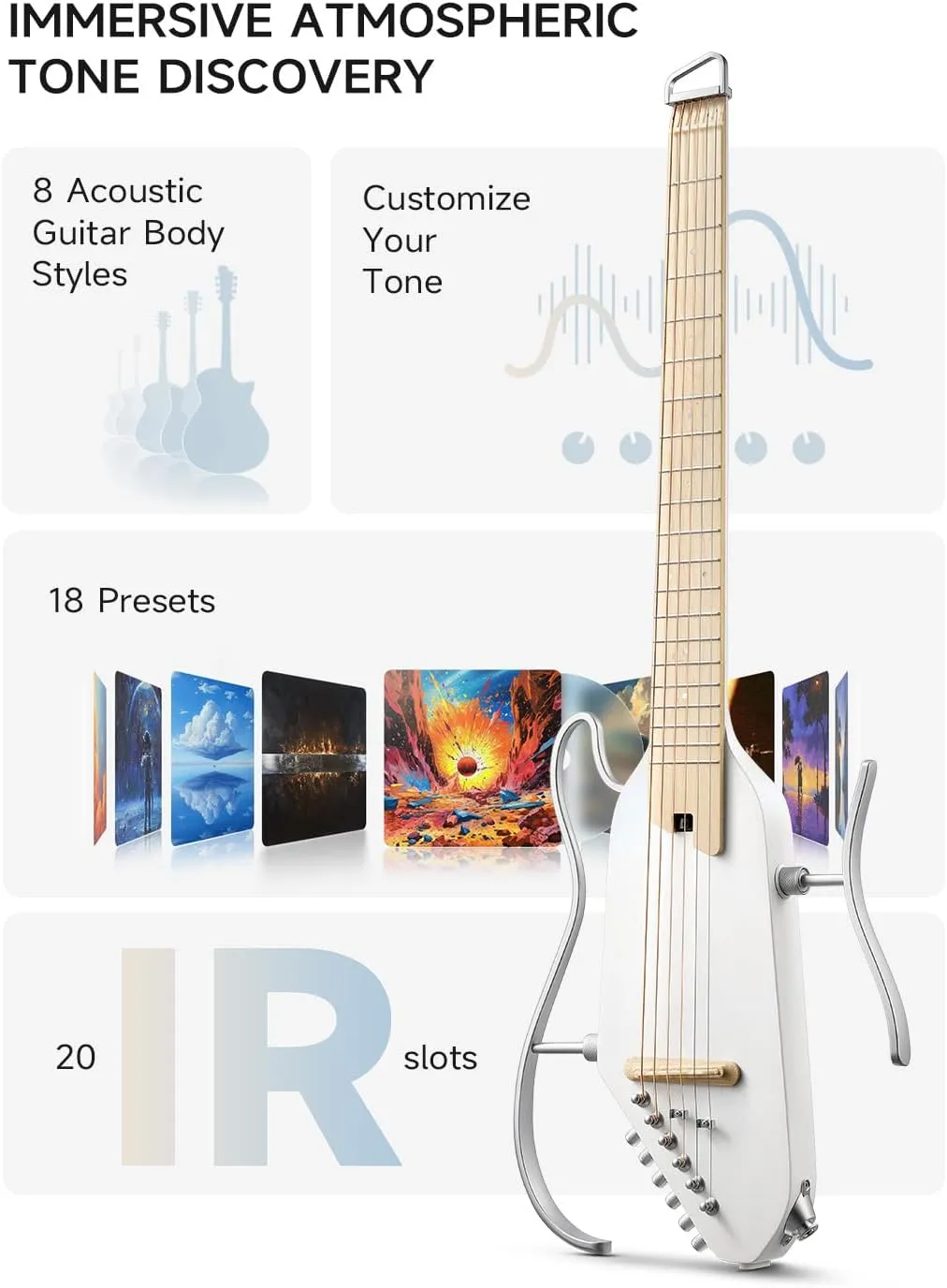 Donner Acoustic Electric Guitar HUSH I PRO Travel Guitar with Multiple Effect Modes Smart Guitarra Kit of Earphone, Gig Bag, Strap, Charging Cable