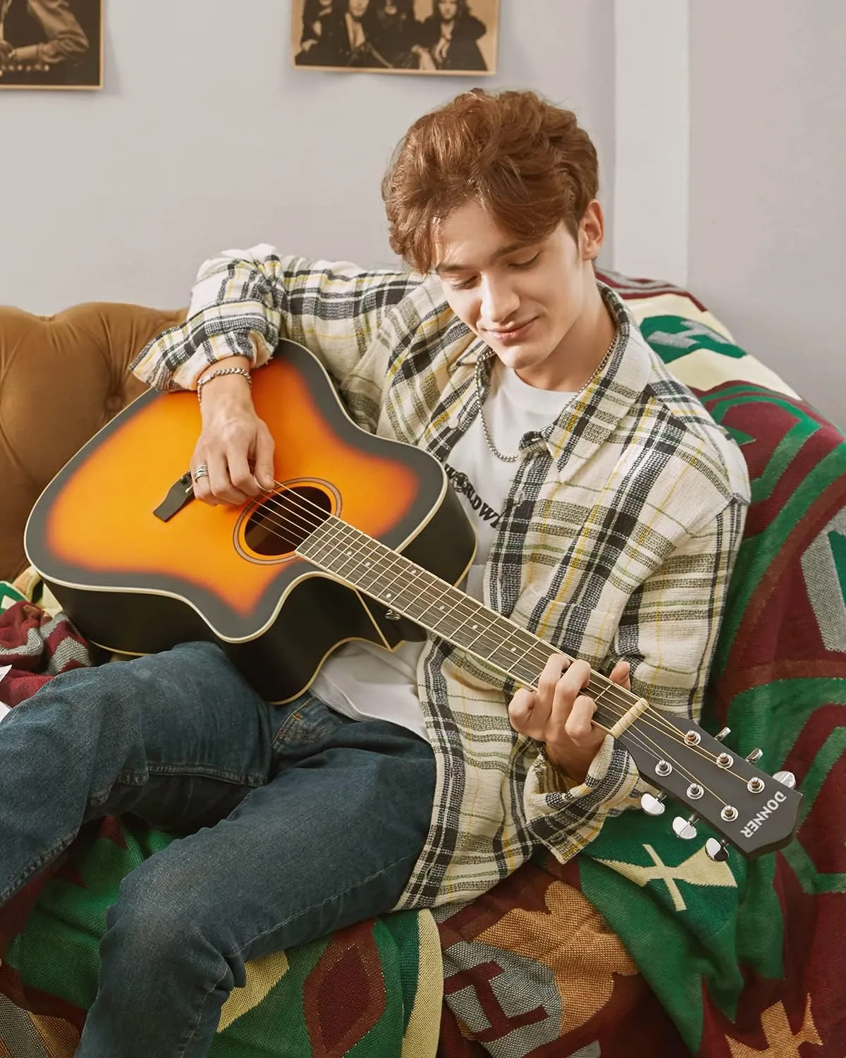 Donner Acoustic Guitar for Beginner Adult Full Size Cutaway Acustica Guitarra Bundle Kit with Free Online Lesson Bag Strap Tuner Capo Pickguard String Pick, Right Hand 41”Sunburst, DAG-1CS/DAD-160CS