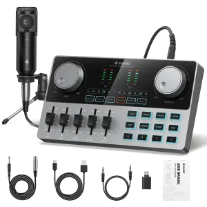 Donner Podcast Equipment Bundle Audio Interface with Sound Card Mixer and Microphone Kit