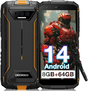 DOOGEE S41T Rugged Smartphone,Android 14 6300mAh Battery,8GB 64GB,4G Dual Sim Rugged Smartphone,13MP Camera,IP68 Waterproof Cell Phone,Face Unlock,NFC/T-Mobile