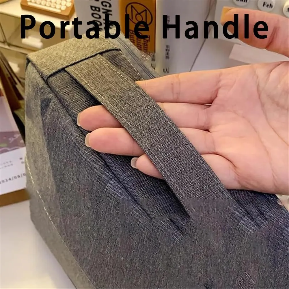 Doresty Makeup Bag with Compartments, Portable Multi-purpose Large Capacity Standing Cosmetic Bag, Travel Waterproof Spacious Vertical Toiletry Organizer (Beige-PU)