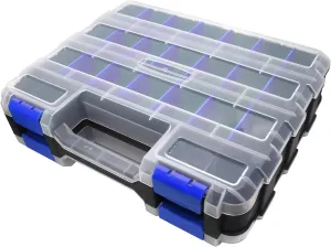 Double Side Tool Box Organizer, Hardware Storage Box, Portable Small Parts Organizer with Removable Plastic Dividers for Screws, Nuts, Nails, Bolts (Blue)