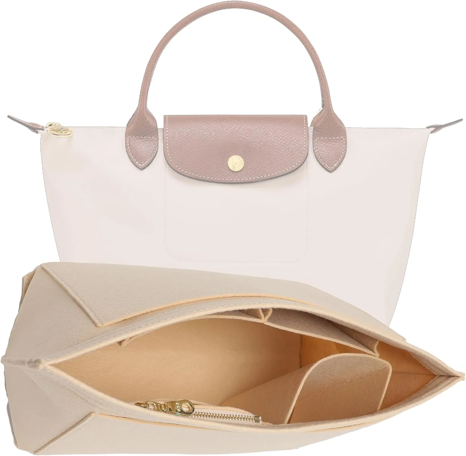 Doxo Felt Purse Organizer Insert for Handbags, Bag Insert Organizer with Multi-pockets,Suit for P.liage Medium Tote (Beige-M)