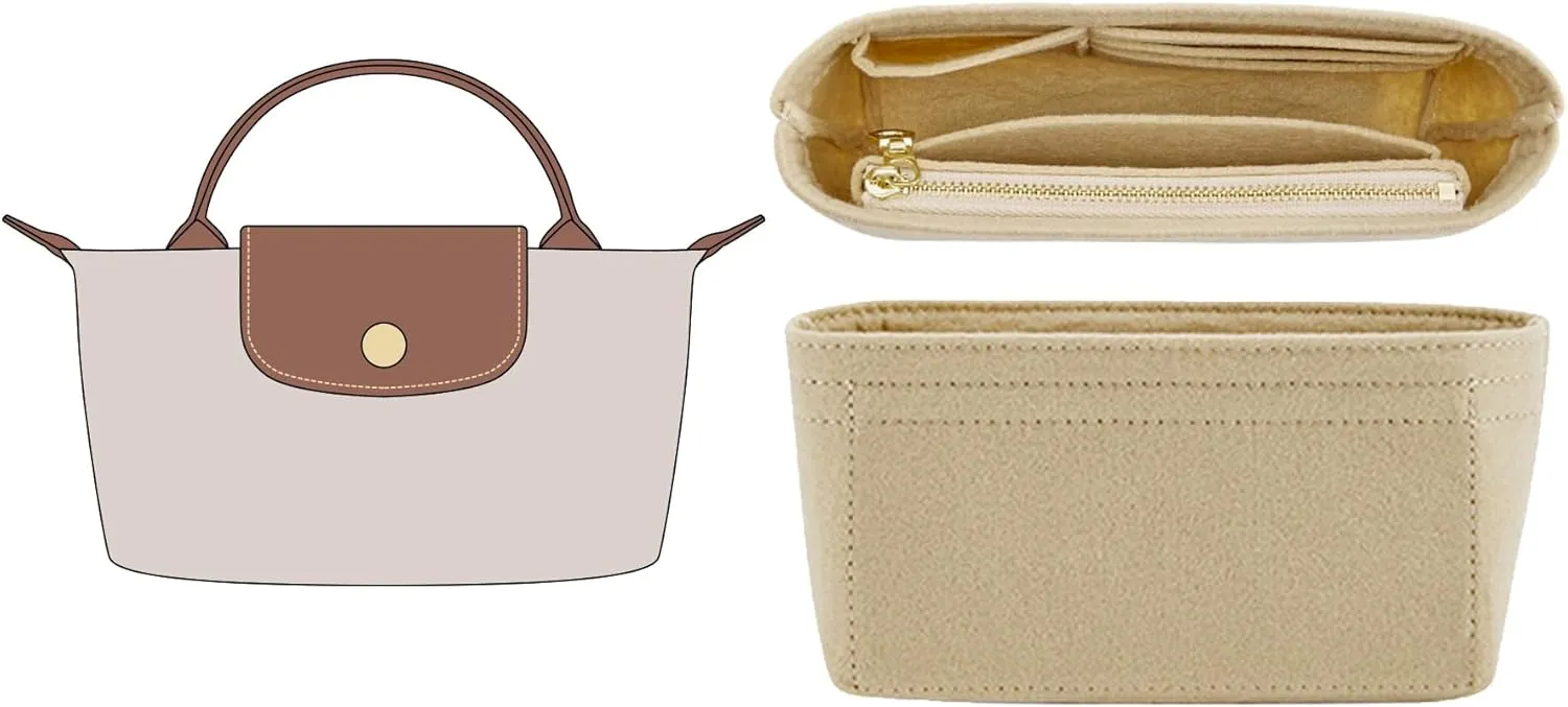 Doxo Longchamp Mini Organizer Insert,Suitable for Le pliage XS and More,Keeps Tote Handbags Shaped & Neat(Beige,Mini)