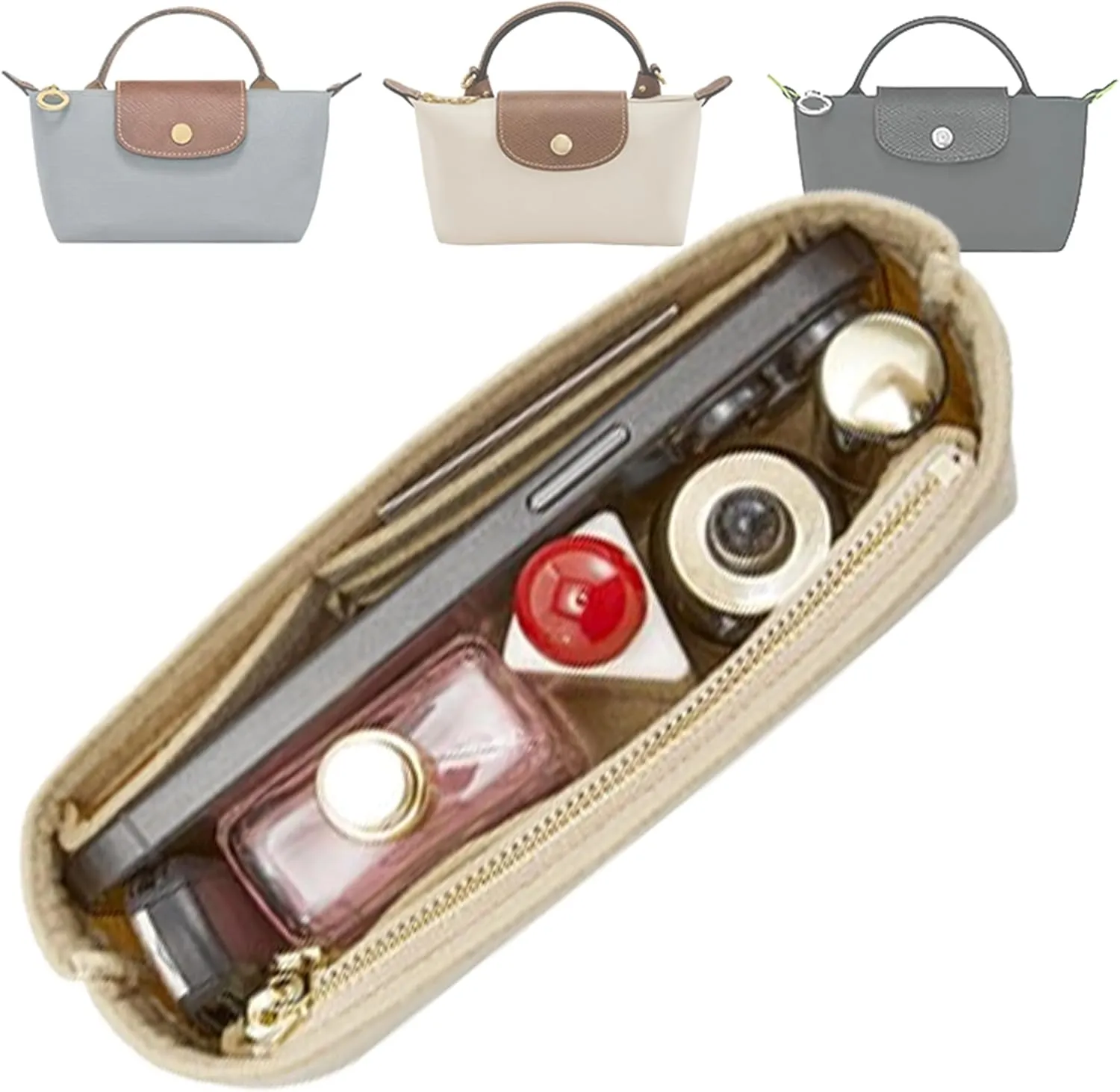 Doxo Longchamp Mini Organizer Insert,Suitable for Le pliage XS and More,Keeps Tote Handbags Shaped & Neat(Beige,Mini)