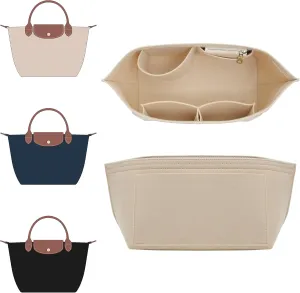 Doxo Longchamp Organizer Insert Small, Felt Bag Organizer with Multiple Pockets,Suitable for Le pliage S Handbag and More(Beige,S)