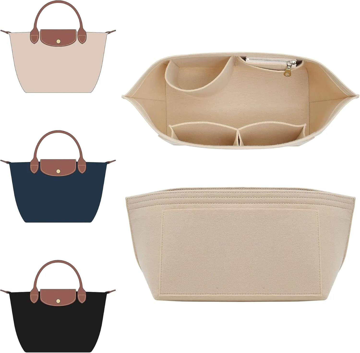 Doxo Longchamp Organizer Insert Small, Felt Bag Organizer with Multiple Pockets,Suitable for Le pliage S Handbag and More(Beige,S)