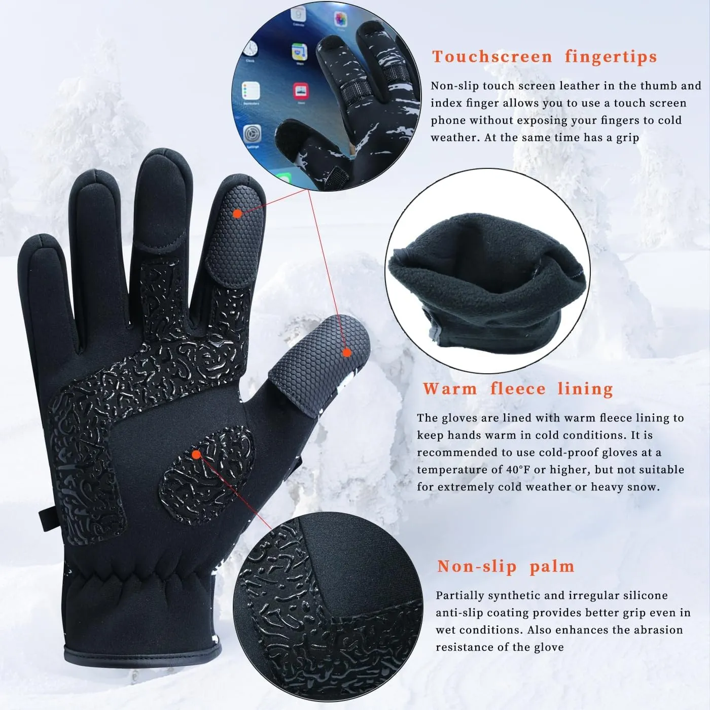 Drasry Neoprene Fishing Gloves Touchscreen 3 Cut Fingers Warm Cold Weather Suitable for Men and Women Ice Fishing Fly Fishing Photography Motorcycle Running Shooting