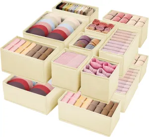 Drawer Clothing Organizer 16-Pack, Beige 3-Size Underwear Drawer Dividers, Fabric Folding Wardrobe Organizer for Baby Clothes, Bras, Underwear, Panties, Belts, Socks, Ties, etc.