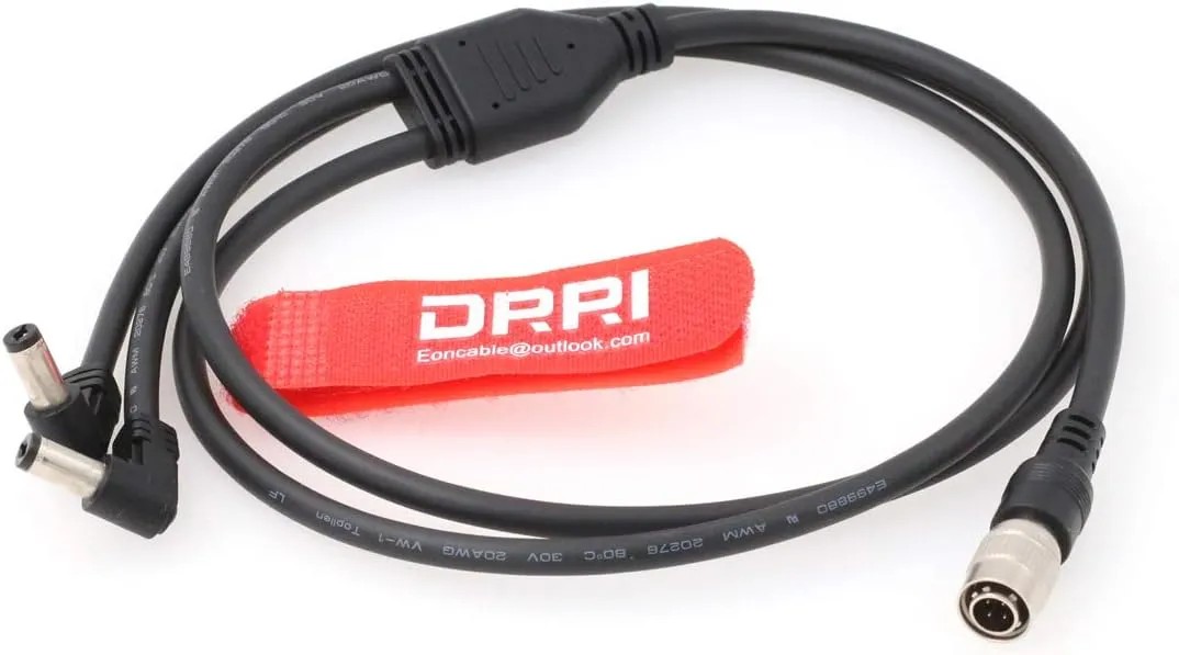 DRRI 2X Right Angle DC to Hirose 4-Pin Input Y Cable for Lectrosonics receivers (HR4P-DC)