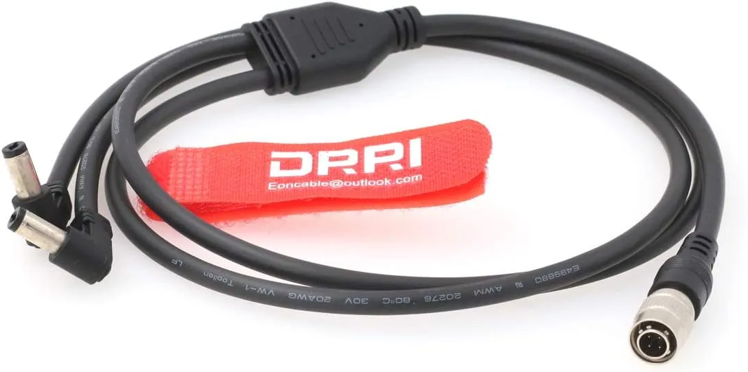 DRRI 2X Right Angle DC to Hirose 4-Pin Input Y Cable for Lectrosonics receivers (HR4P-DC)