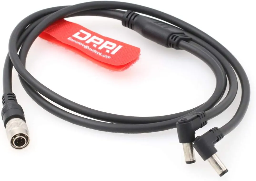 DRRI 2X Right Angle DC to Hirose 4-Pin Input Y Cable for Lectrosonics receivers (HR4P-DC)