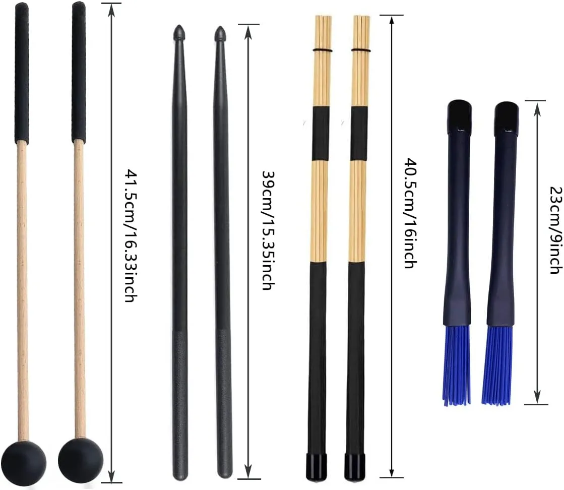 Drum Stick Bag Portable Drumstick Storage Handbag with Drumsticks Drum Brushes Stick Set 4Pair Percussion Instrument Accessories for Jazz Acoustic Drummer Practice, Rock Band, Students Black