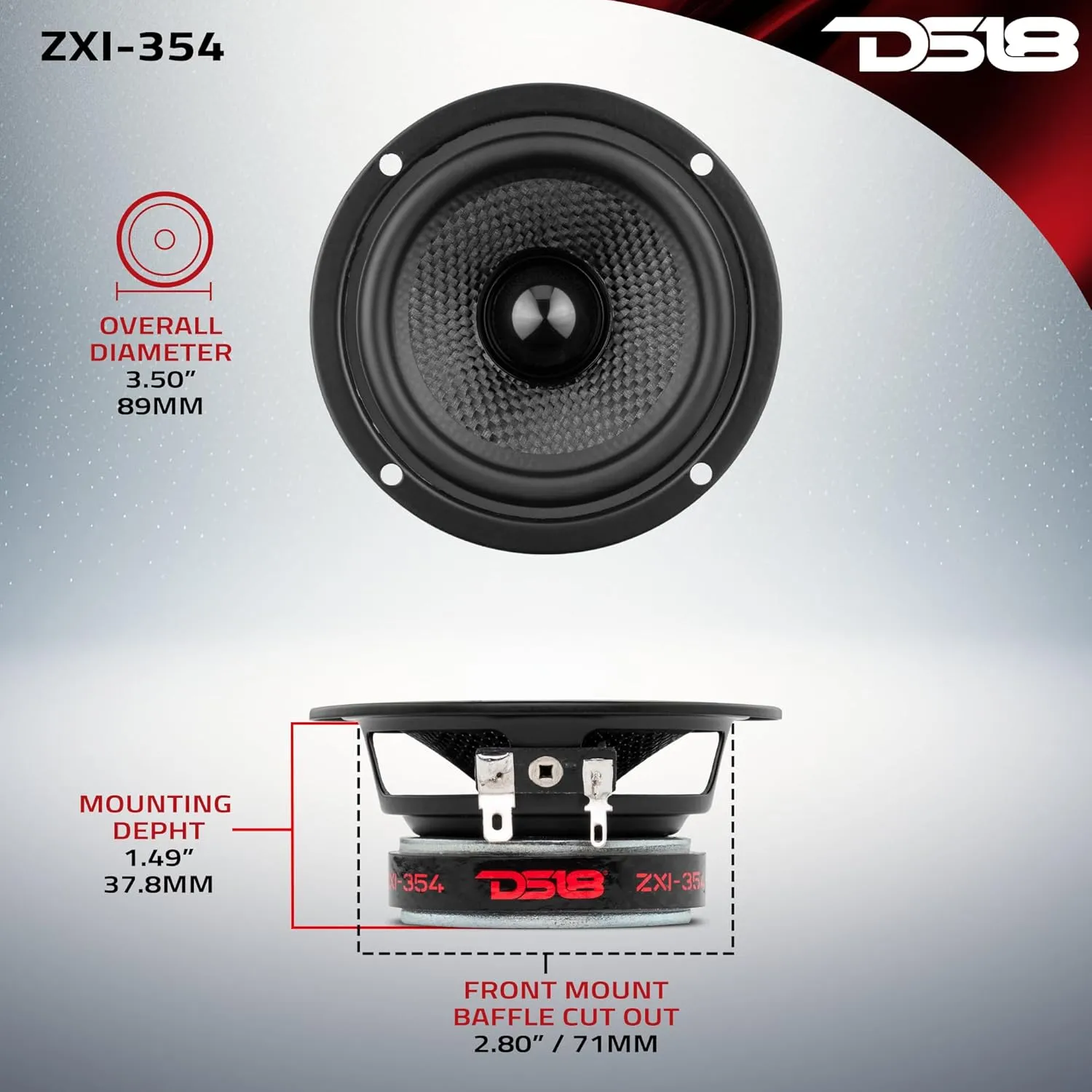 DS18 ZXI-354 3.5" Full Range Car Audio Speaker Upgrade with Kevlar Cone 120 Watts 4 Ohm Horn Woofer - Pair of 3.5 Speakers (2 Speakers)