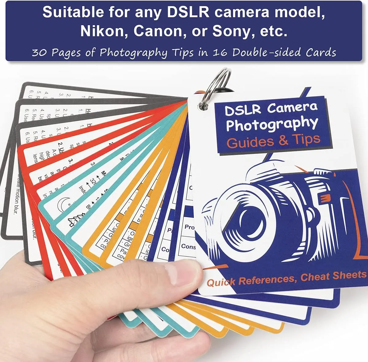 DSLR Cheat Sheet for Canon Nikon Sony Camera Accessories Photography Gifts Photographer, Quick Reference Cards Photography Guides & Tips: Settings, Exposure, Modes, Composition, Lighting Etc 4×3 Inch
