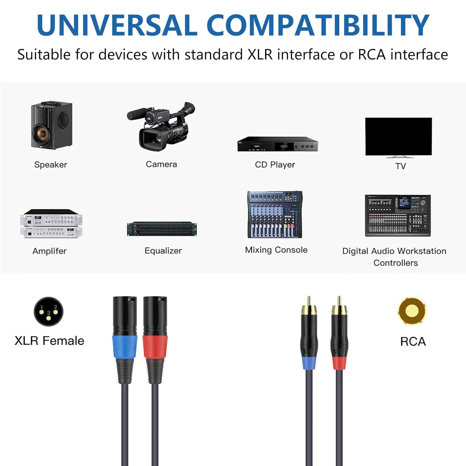 Dual RCA to Dual XLR HiFi Stereo Audio Connection Microphone Cable, 15 Feet