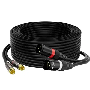 Dual XLR to 2 RCA Stereo Audio Cable 50 FT, Unbalanced 2 XLR to 2 RCA Male Interconnect Cable,【Zinc Alloy Shell, OFC, Gold-Plated Plug】for Home Theater, Microphone, Speaker, Amplifiers, HiFi Systems