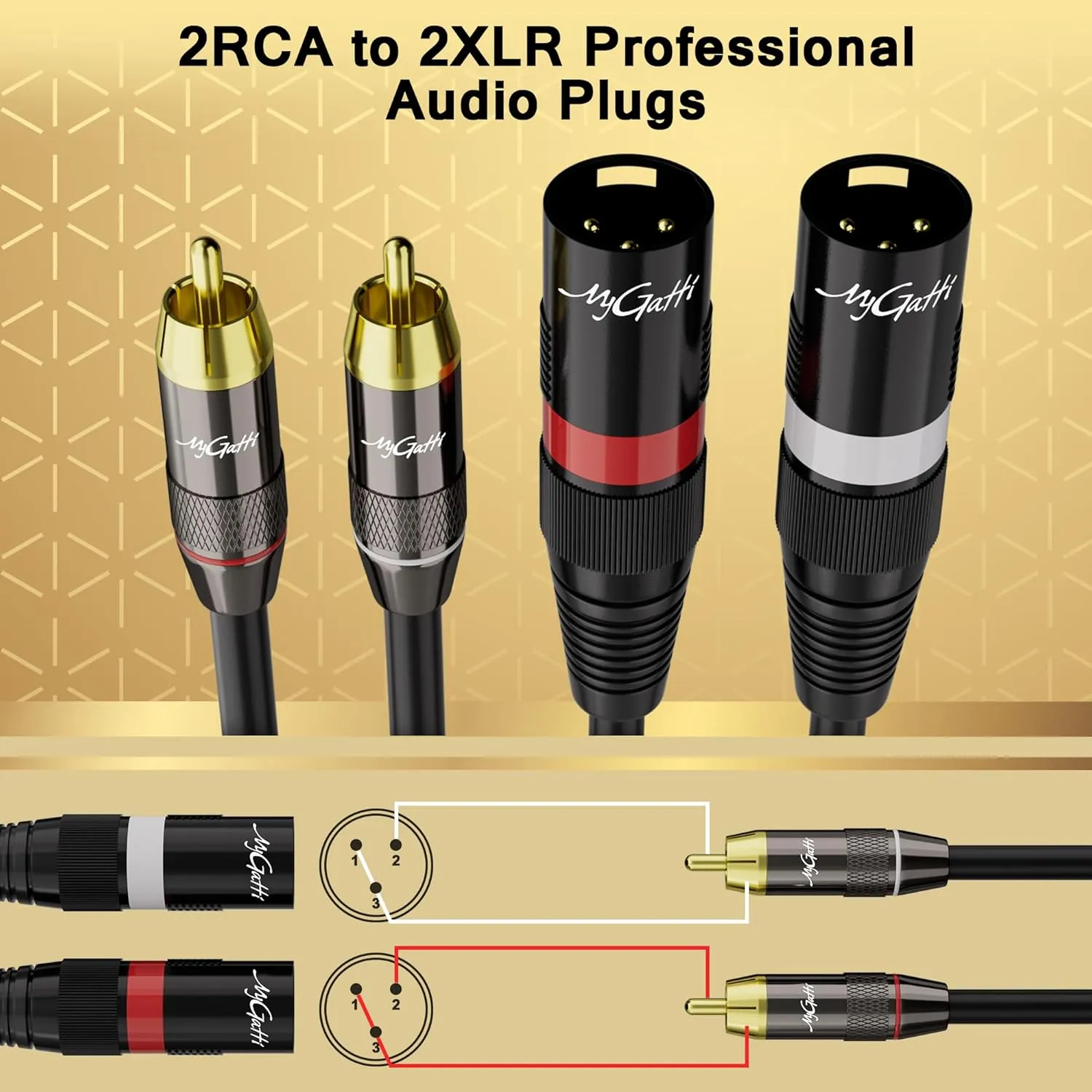 Dual XLR to 2 RCA Stereo Audio Cable 50 FT, Unbalanced 2 XLR to 2 RCA Male Interconnect Cable,【Zinc Alloy Shell, OFC, Gold-Plated Plug】for Home Theater, Microphone, Speaker, Amplifiers, HiFi Systems