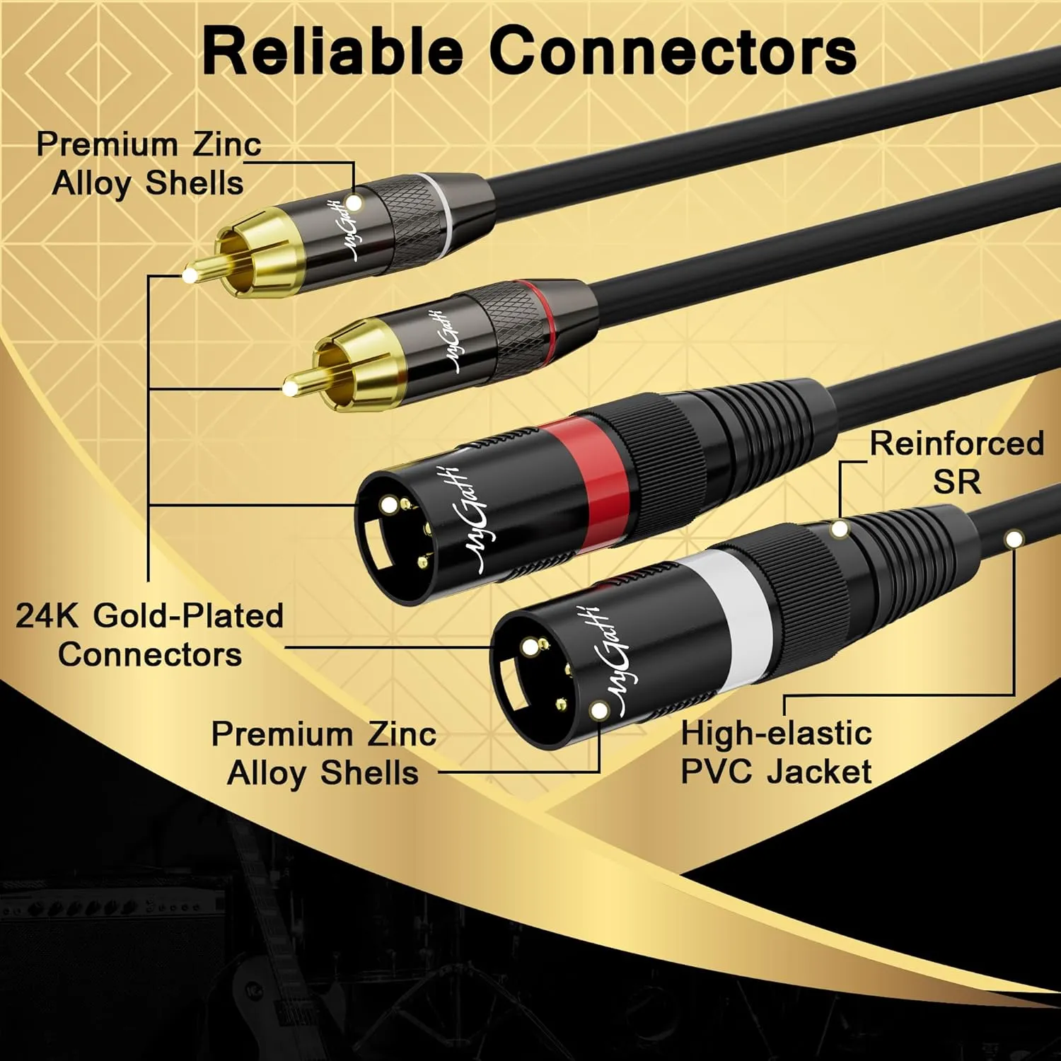 Dual XLR to 2 RCA Stereo Audio Cable 50 FT, Unbalanced 2 XLR to 2 RCA Male Interconnect Cable,【Zinc Alloy Shell, OFC, Gold-Plated Plug】for Home Theater, Microphone, Speaker, Amplifiers, HiFi Systems