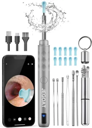 Ear Wax Removal Tool Camera, Ear Cleaner with Camera, Ear Cleaning Kit 1296P HD Ear Scope, 6 LED Lights and 12 Ear Picks, Earwax Removal with Otoscope to Earify Earwax for iOS and Android