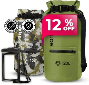 Earth Pak Waterproof Dry Bag with Zippered Pocket - Waterproof Dry Bag Backpack Keeps Gear Dry (10L Camo & 20L Green)