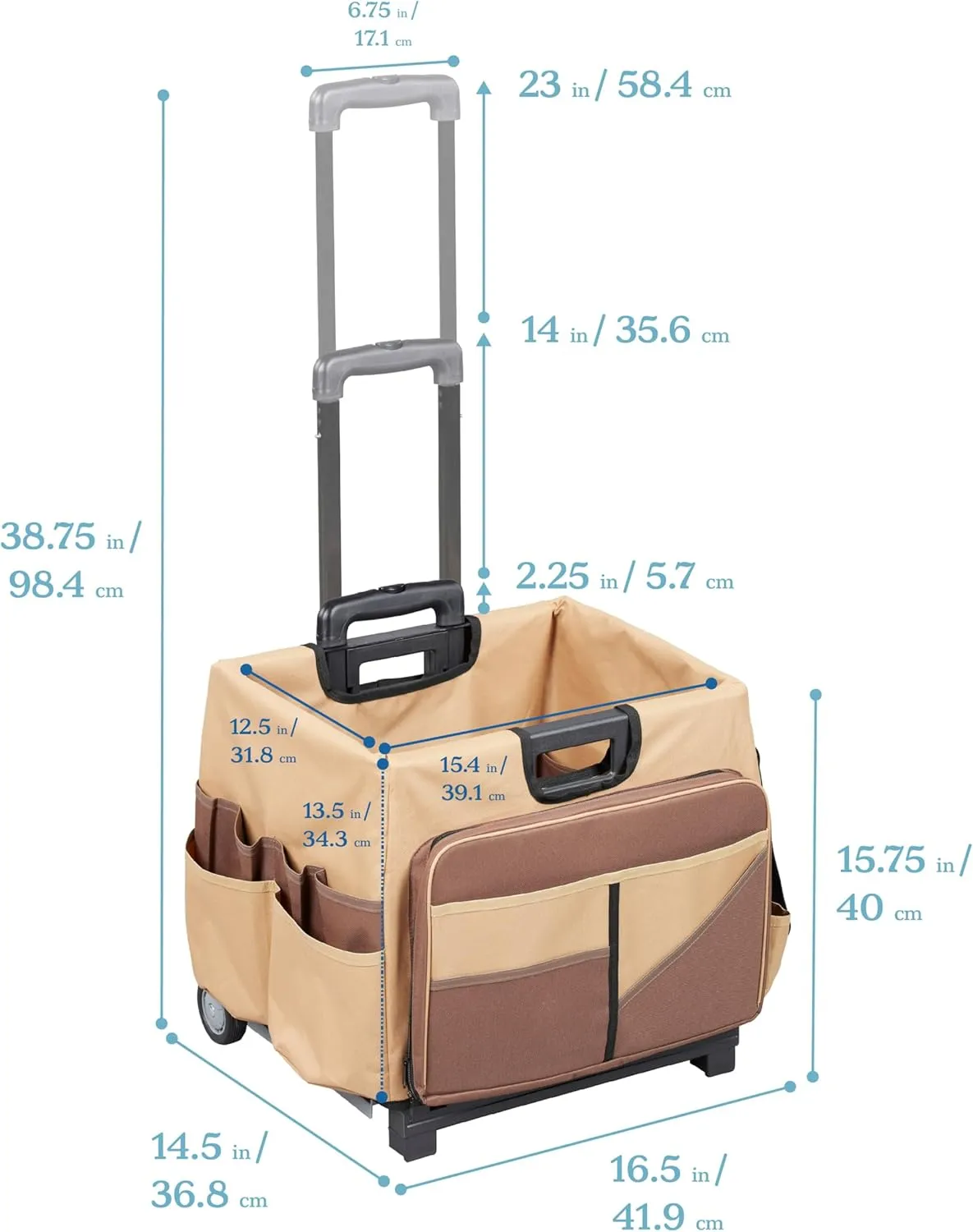 ECR4Kids Universal Rolling Cart with Canvas Organizer Bag, Mobile Storage, Chocolate/Sand
