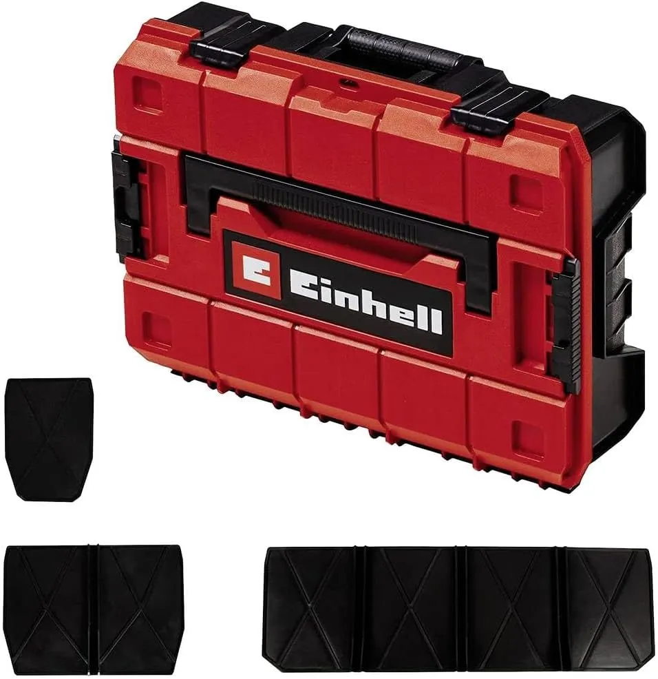 Einhell E-Case S-F System Case for Universal Storage of Tools, 44 x 32 x 13 cm External Dimensions, Max. 25 kg Load, Splashproof, Stackable, Includes 9 Plastic Compartments