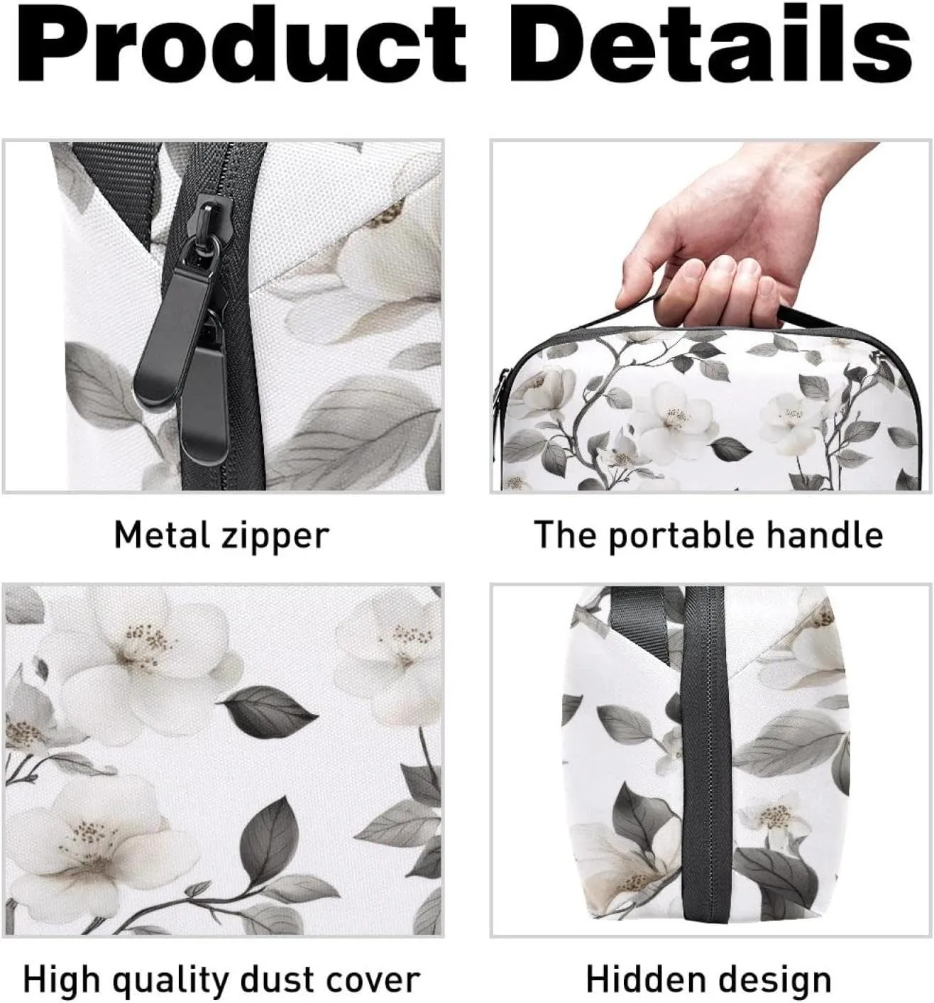 Electronics Organizer, Seamless White Flowers Pattern Small Travel Cable Organizer Carrying Bag, Compact Tech Case Bag for Electronic Accessories, Cords, Charger, USB, Hard Drives