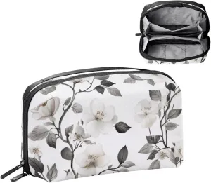 Electronics Organizer, Seamless White Flowers Pattern Small Travel Cable Organizer Carrying Bag, Compact Tech Case Bag for Electronic Accessories, Cords, Charger, USB, Hard Drives